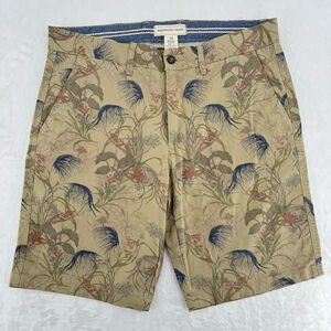 Redwood Creek Men's Print Chino Shorts Tan Red Blue Tropical Summer Vacation 34
